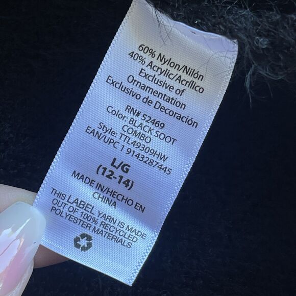 Time and Tru Sweater Womens Large Black Eyelash Fair Isle Side Slit Long Sleeve - Picture 5 of 11